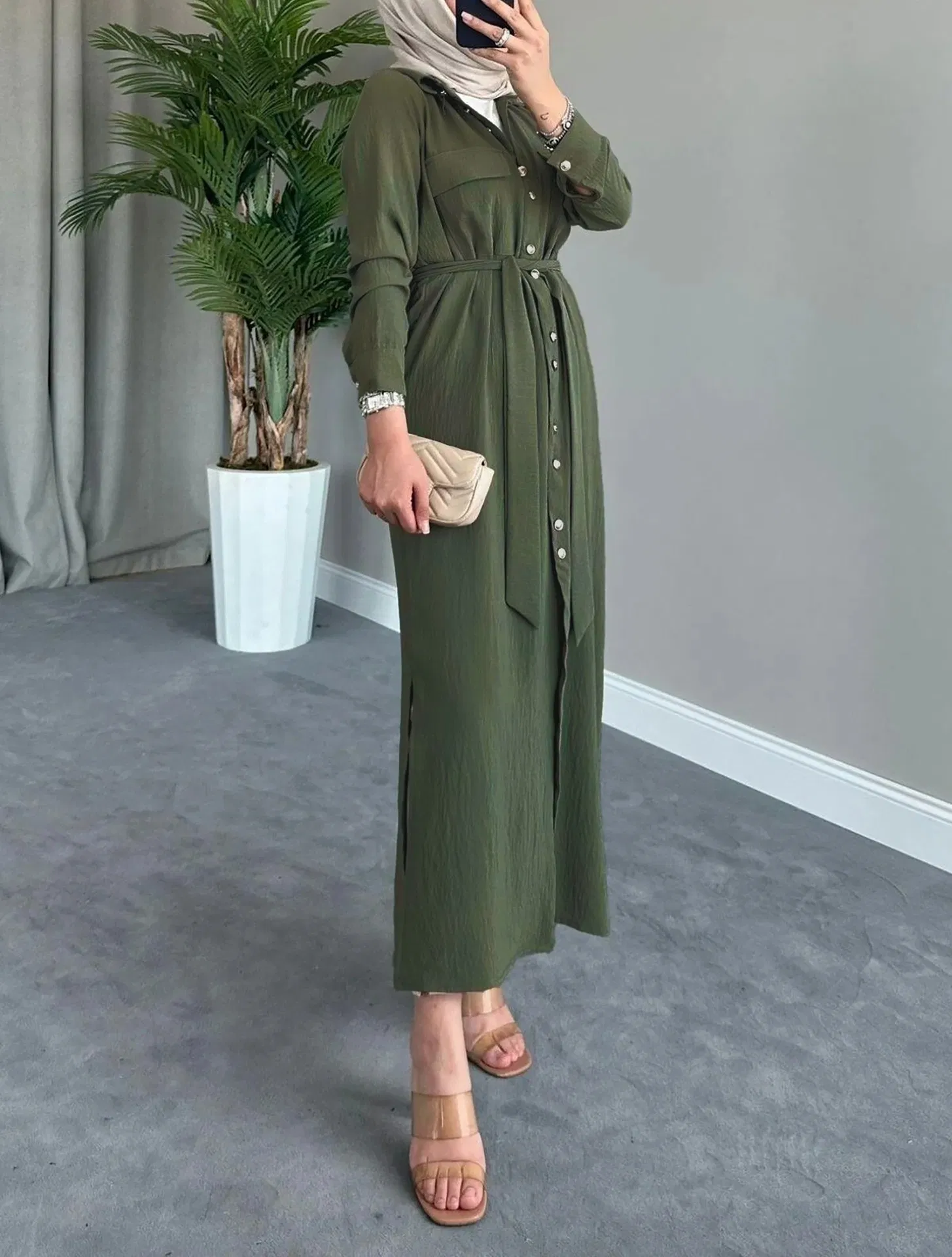 Vestido de Cardigã de Manga Longa Casual e Elegante para Mulheres Muçulmanas do Oriente Médio