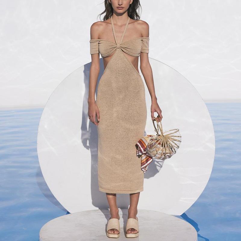 Vestido longo de verão casual, sem mangas, de malha para mulheres
