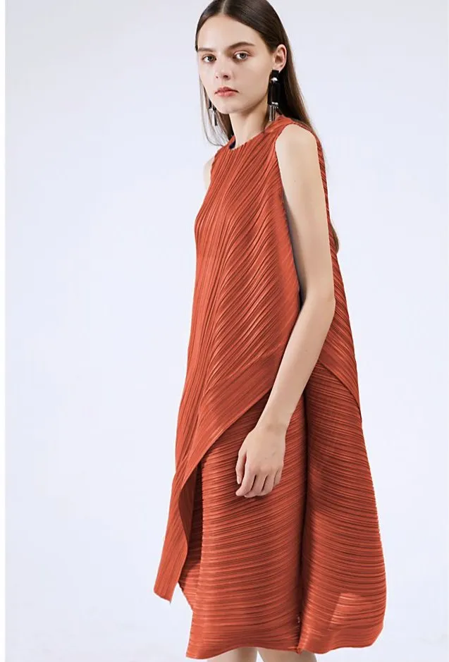 Vestidos Casuais de Verão Femininos Novos Sem Mangas em Cores Sólidas Soltos e Fashionáveis