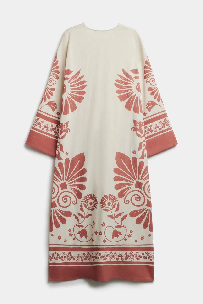 Vestido longo solto de linho floral clássico de alta qualidade para mulheres com uso casual
