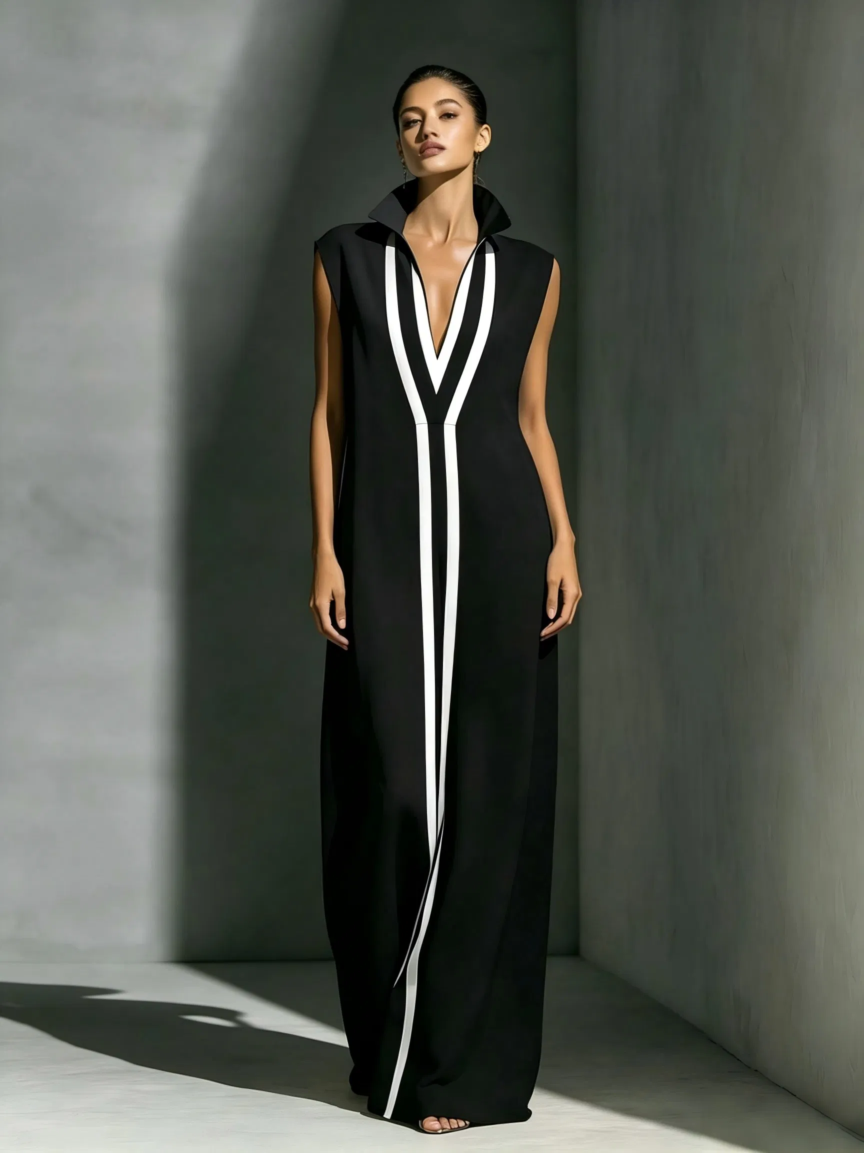 Sexy V-Neck Color Block Casual Maxi Dress