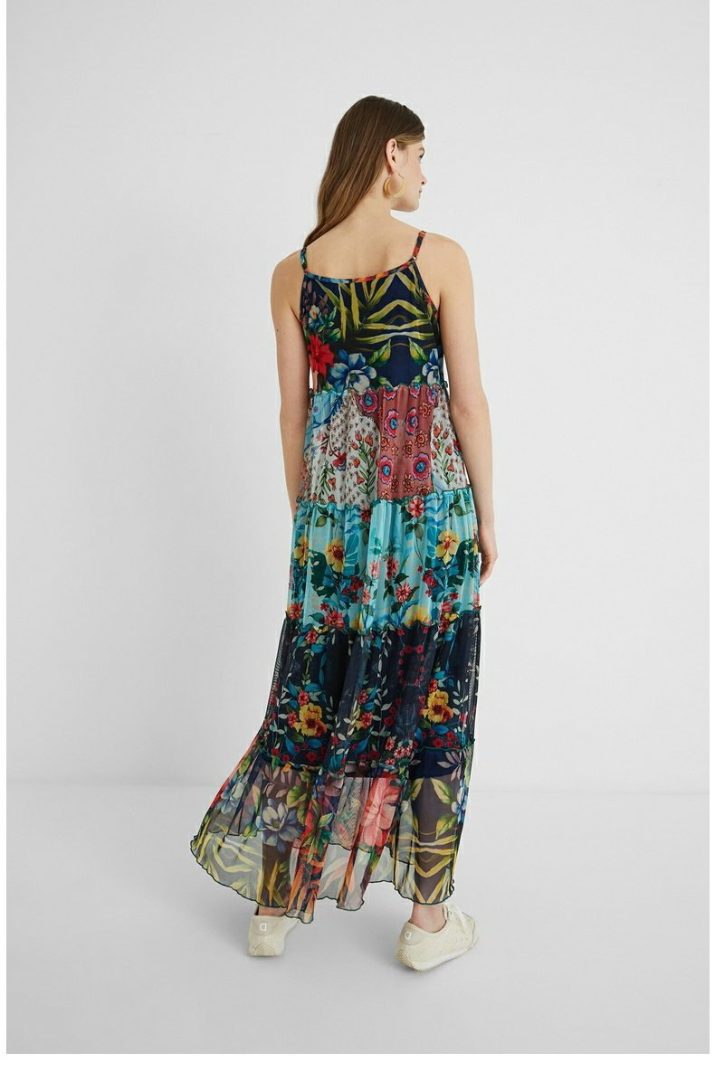 Novo Vestido Maxi Casual Solto de Malha Impressa com Decote Redondo para Mulheres