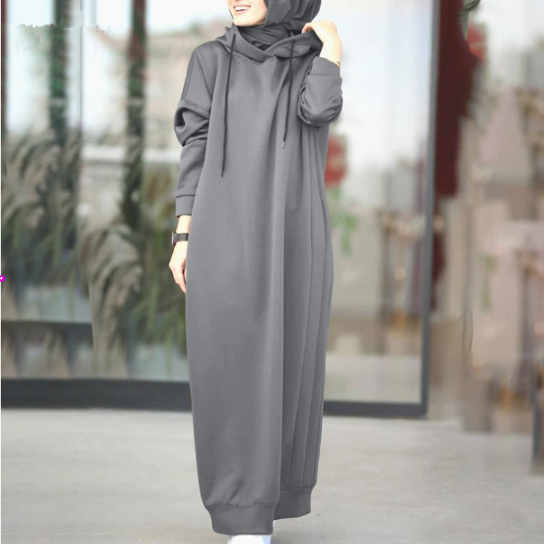 Vestido longo de moletom casual oversized de algodão para mulheres, plus size, com capuz, atacado