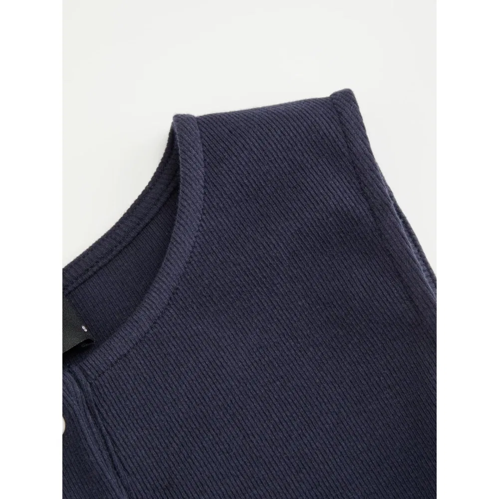 Vestido longo de malha slim fit sem mangas com decote redondo, nó torcido e fenda, feito de mistura de algodão, personalizado para mulheres, ideal para negócios, trabalho e casual