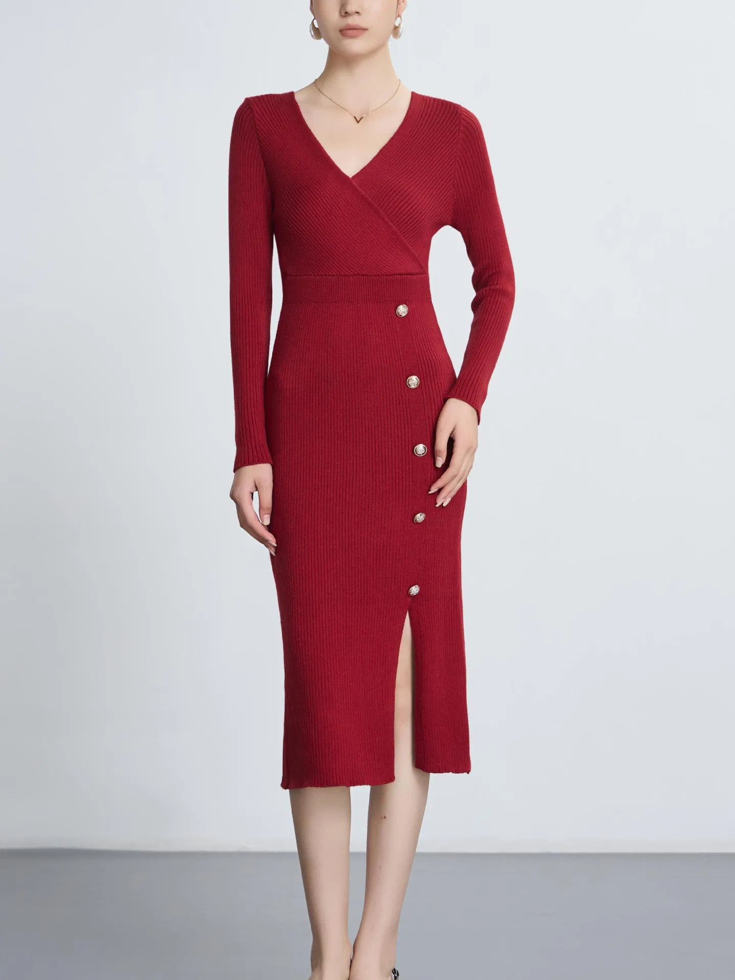 2025 Vestido de Malha Casual Feminino Midi