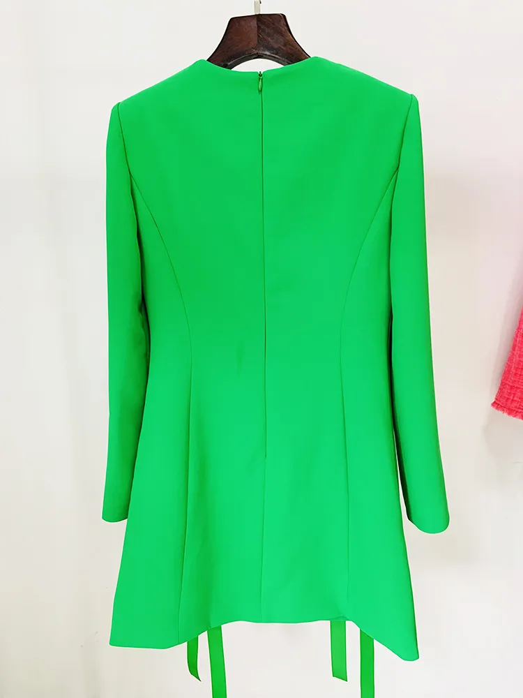 Vestido Casual de Manga Longa com Gola Redonda e Cinto de Fita Fashionável