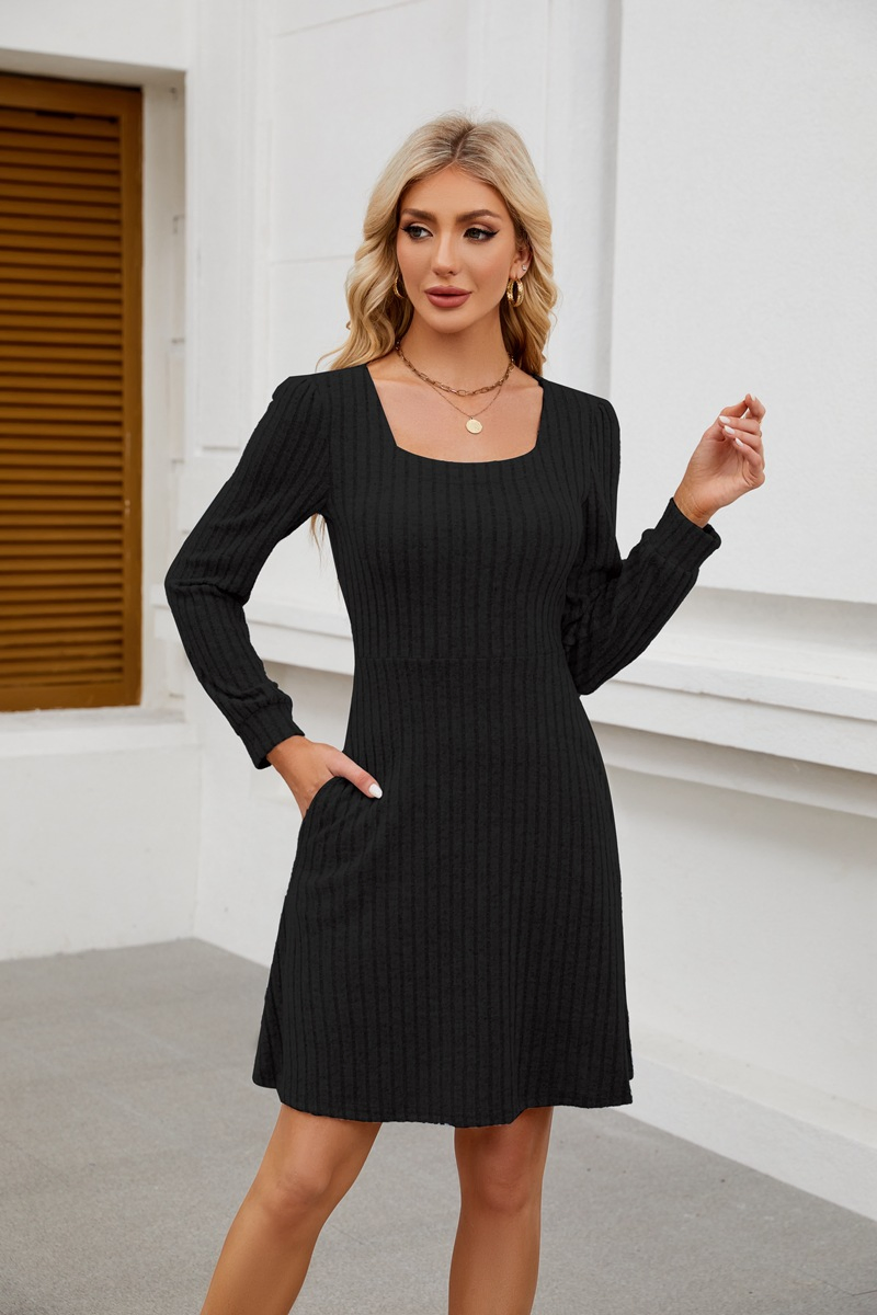 Vestido de malha longo de manga longa casual feminino personalizado para outono e inverno
