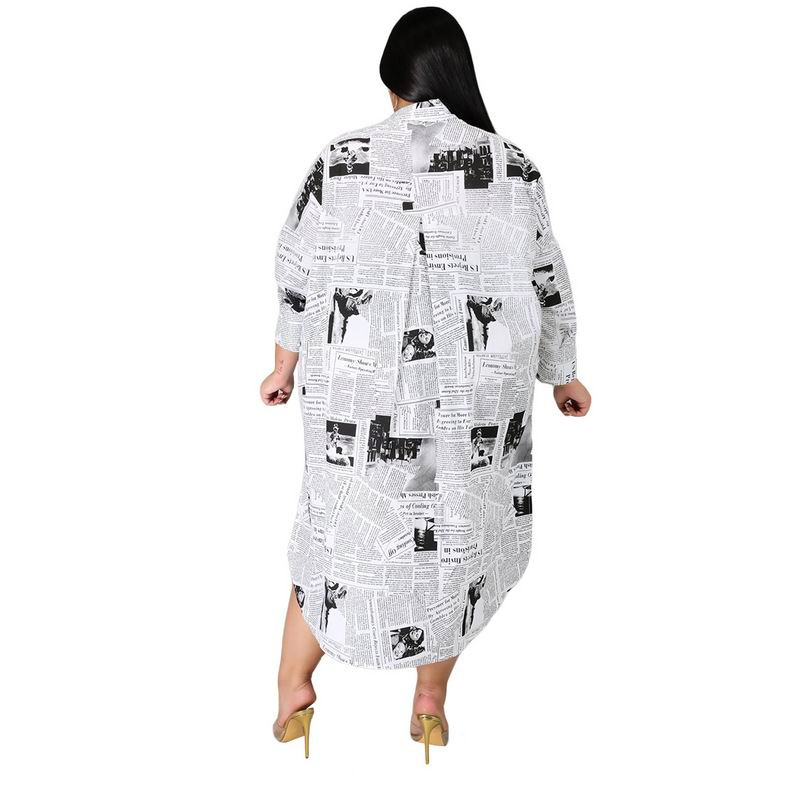 Vestido Feminino Estampado com Botões, Manga Longa, Vestido Casual tipo Camisa