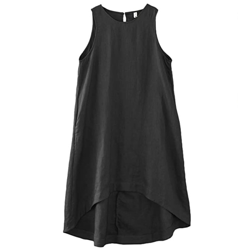 Vestido Casual Sem Mangas de Linho Puro Personalizado e Elegante para Mulheres