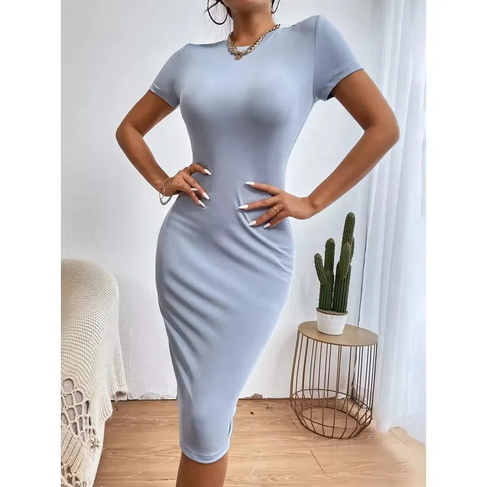 Novo Chegada Vestidos Maxi Personalizados Senhora Elegante Festa Bodycon Mulheres Manga Curta Vestido Casual