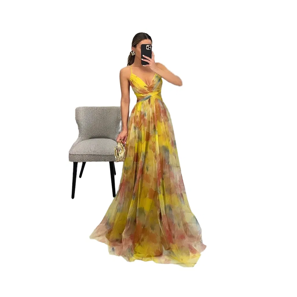 Atacado e Processamento de Roupas Femininas 2026 Estilo Novo de Primavera e Verão Europeu e Americano Vestido Casual de Malha Impressa para Festa