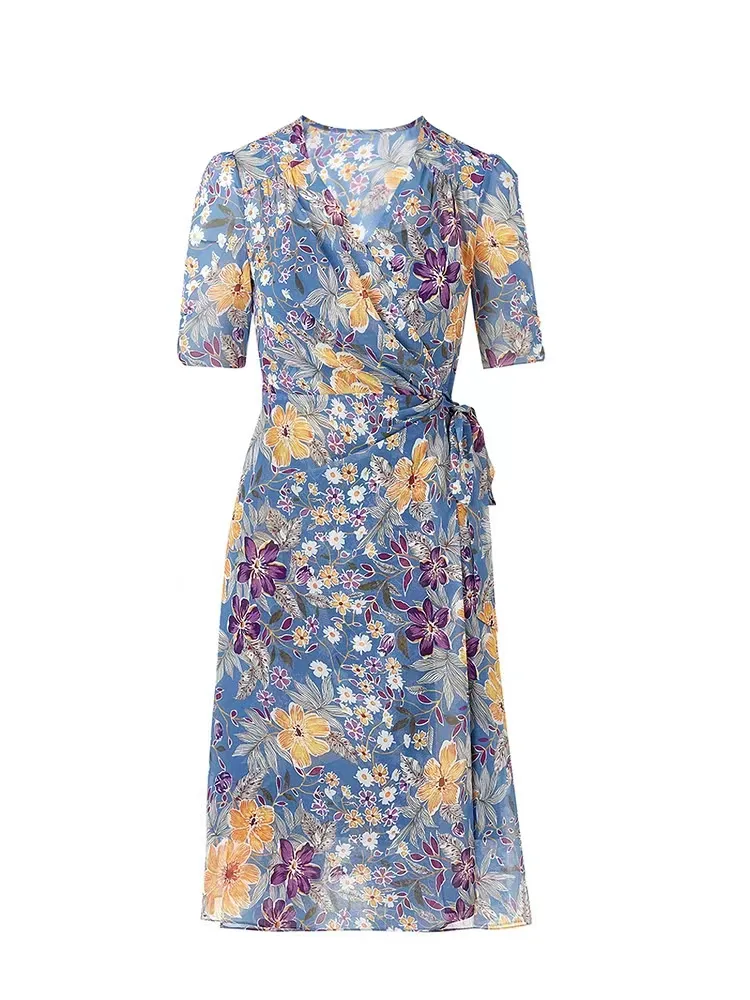 Vestidos de Verão de Moda Atacado para Mulheres, Vestidos de Praia Boho de Seda, Roupas de Festa Casuais com Decote em V, Vestido de Festa