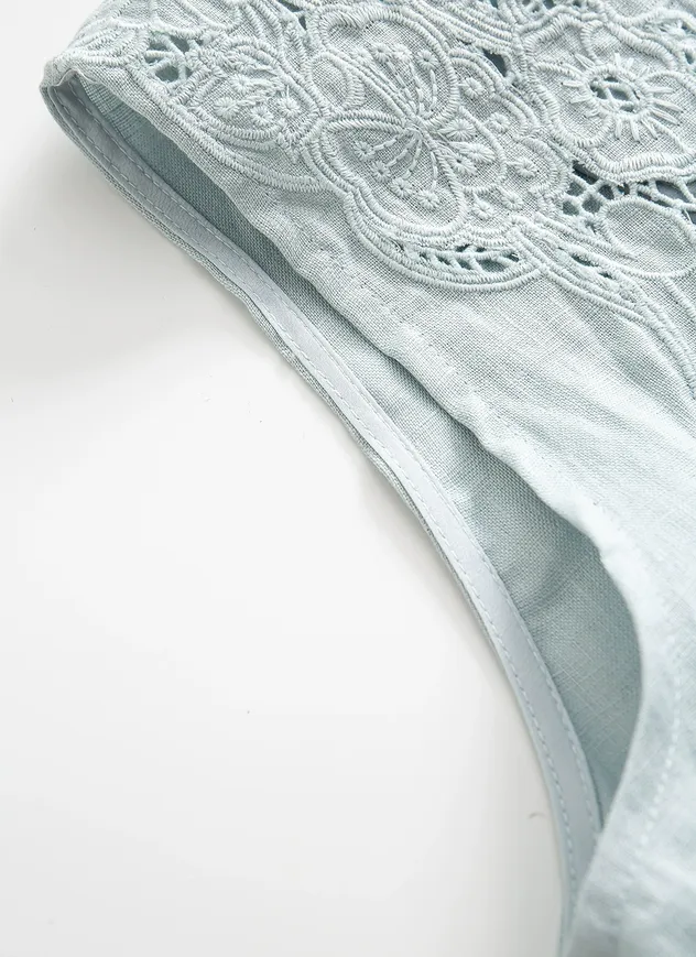 Vestido Casual Feminino Confortável em Linho Macio com Bordado Roupas por Atacado