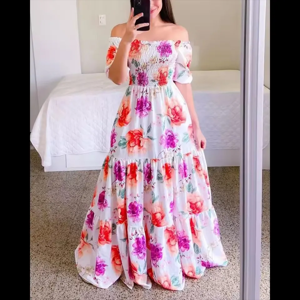 Vestido Casual Feminino Boêmio de Alta Qualidade com Rendas Tie-Dye e Estampa Destacável. Roupas Fashion no Estilo Boêmio