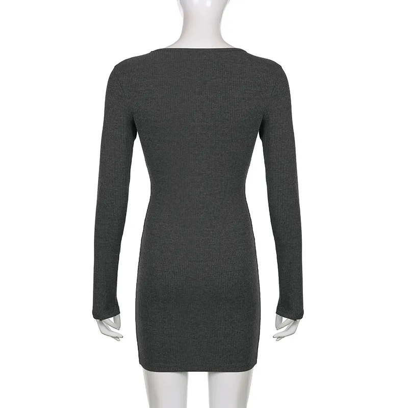 Vestido Justo de Malha com Mangas Longas e Cordão para Mulheres Casual