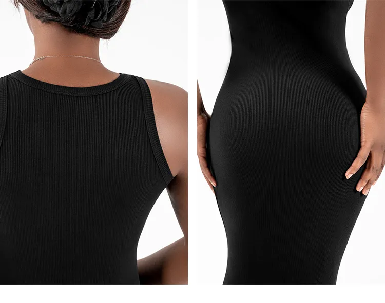 Vestido Maxi Casual Sem Mangas em Malha Ribana para Mulheres
