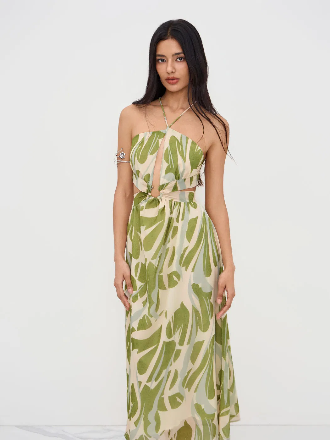 Vestido longo sem costas de chiffon com decote em V, floral e casual para mulheres