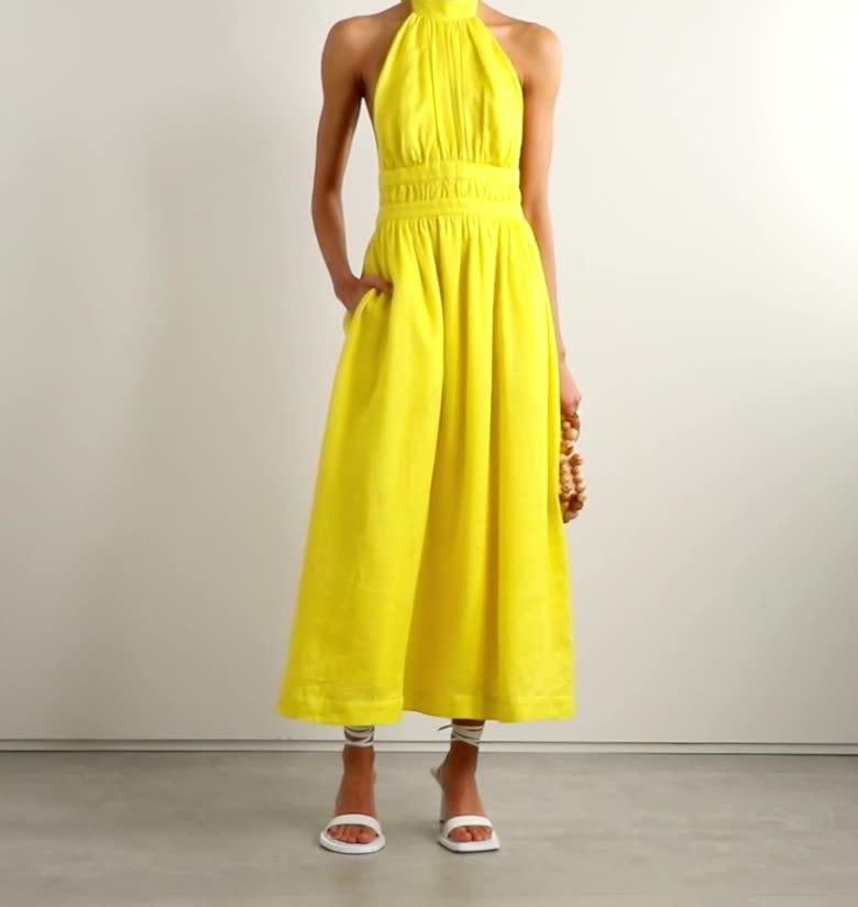 2023 Vestidos Maxi de Praia Soltos Longos Halter Maxi para Noite Prom Casual Vestidos de Verão Roupas Femininas Vestido de Linho