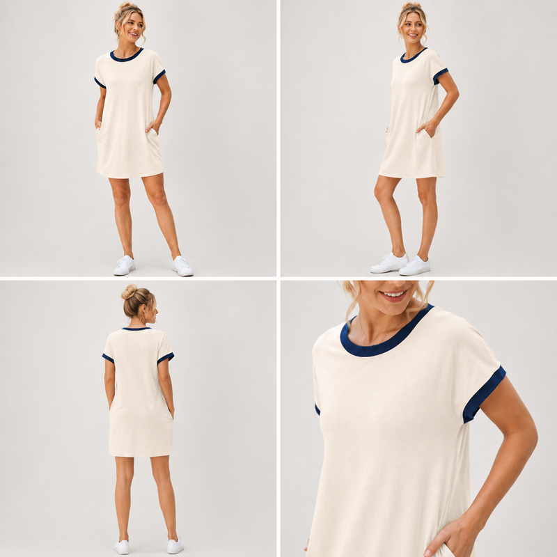 Vestido T-Shirt Feminino Sólido em Lote Vestido Casual Minimalista Fábrica para o Dia a Dia e Viagens