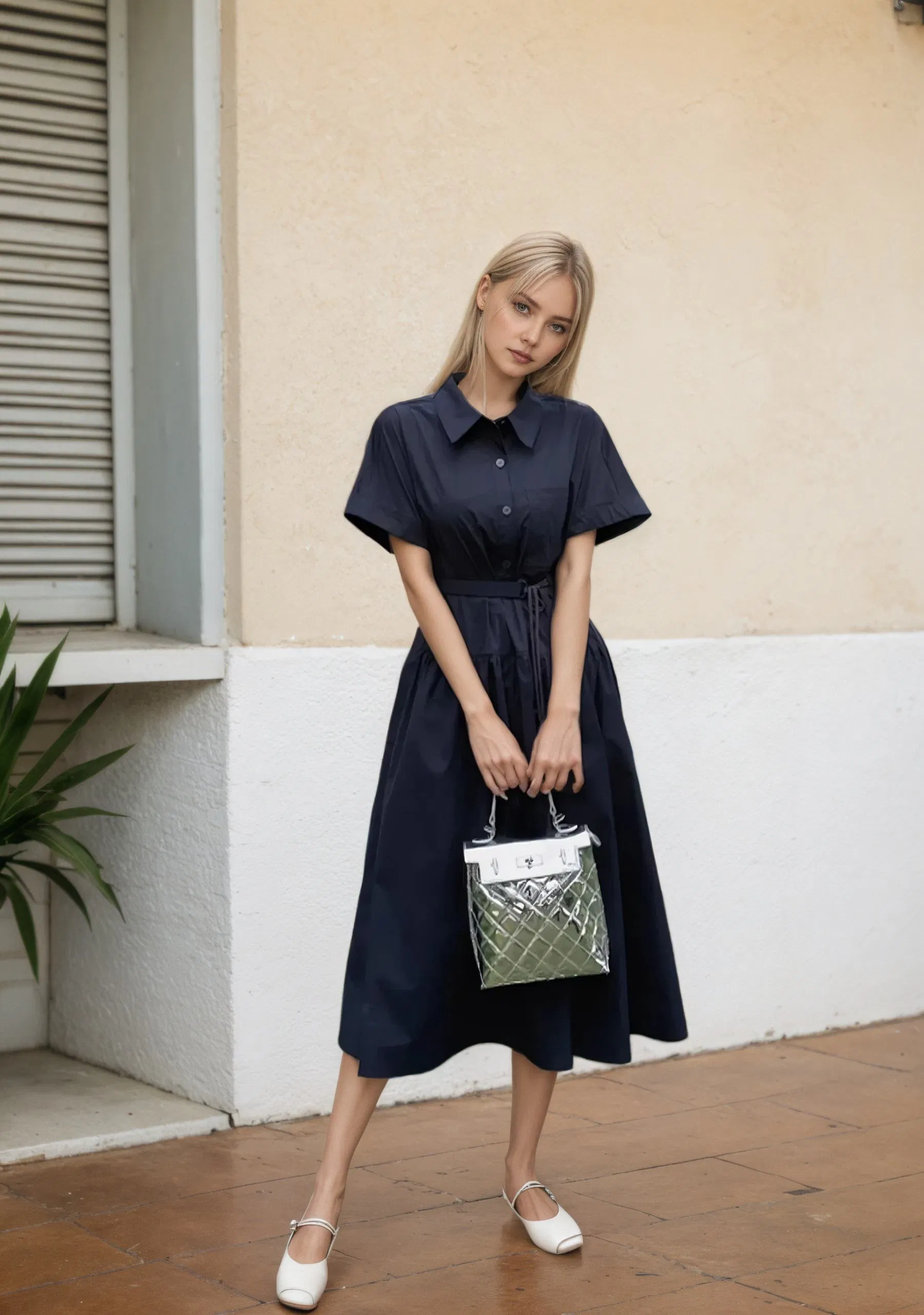 Vestido de Verão Feminino Atacado Personalizado Moda de Verão Lyocell MIDI Algodão Senhora Curto Casual Manga Elegante Trabalho Escritório Vestido com Todos os Tamanhos Disponíveis