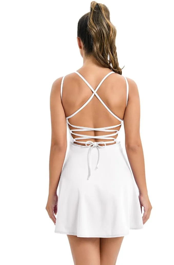Vestidos de Tênis Femininos Costas Nuas Oco Sport MIDI Casual Vestido de Golfe