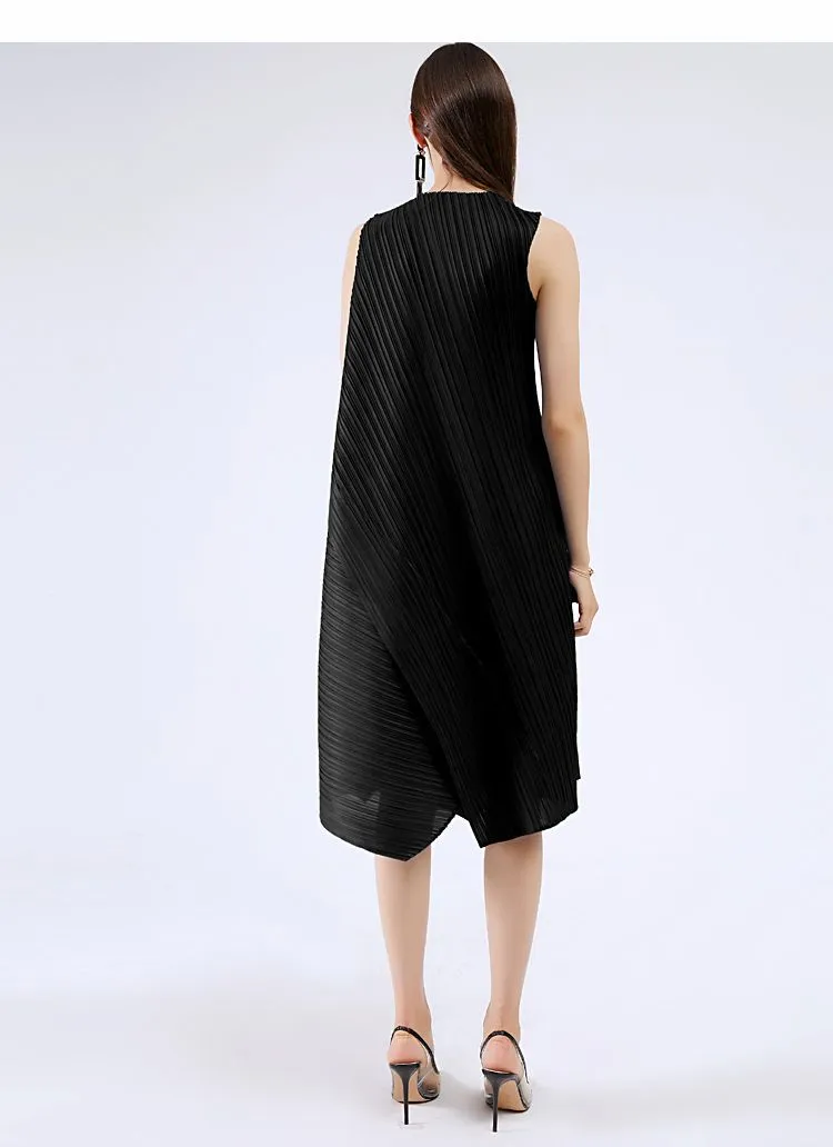 Vestidos Casuais de Verão Femininos Novos Sem Mangas em Cores Sólidas Soltos e Fashionáveis