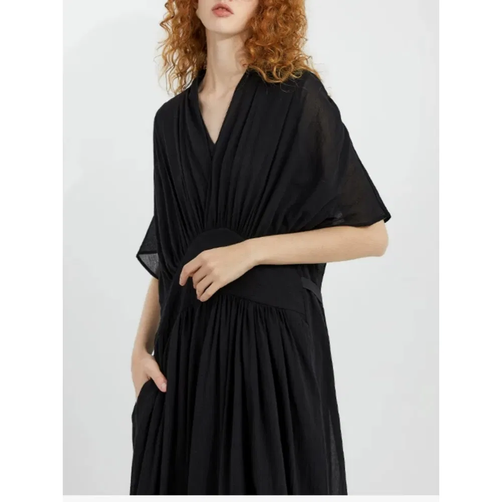 Vestido Preto Básico Feminino de Algodão
