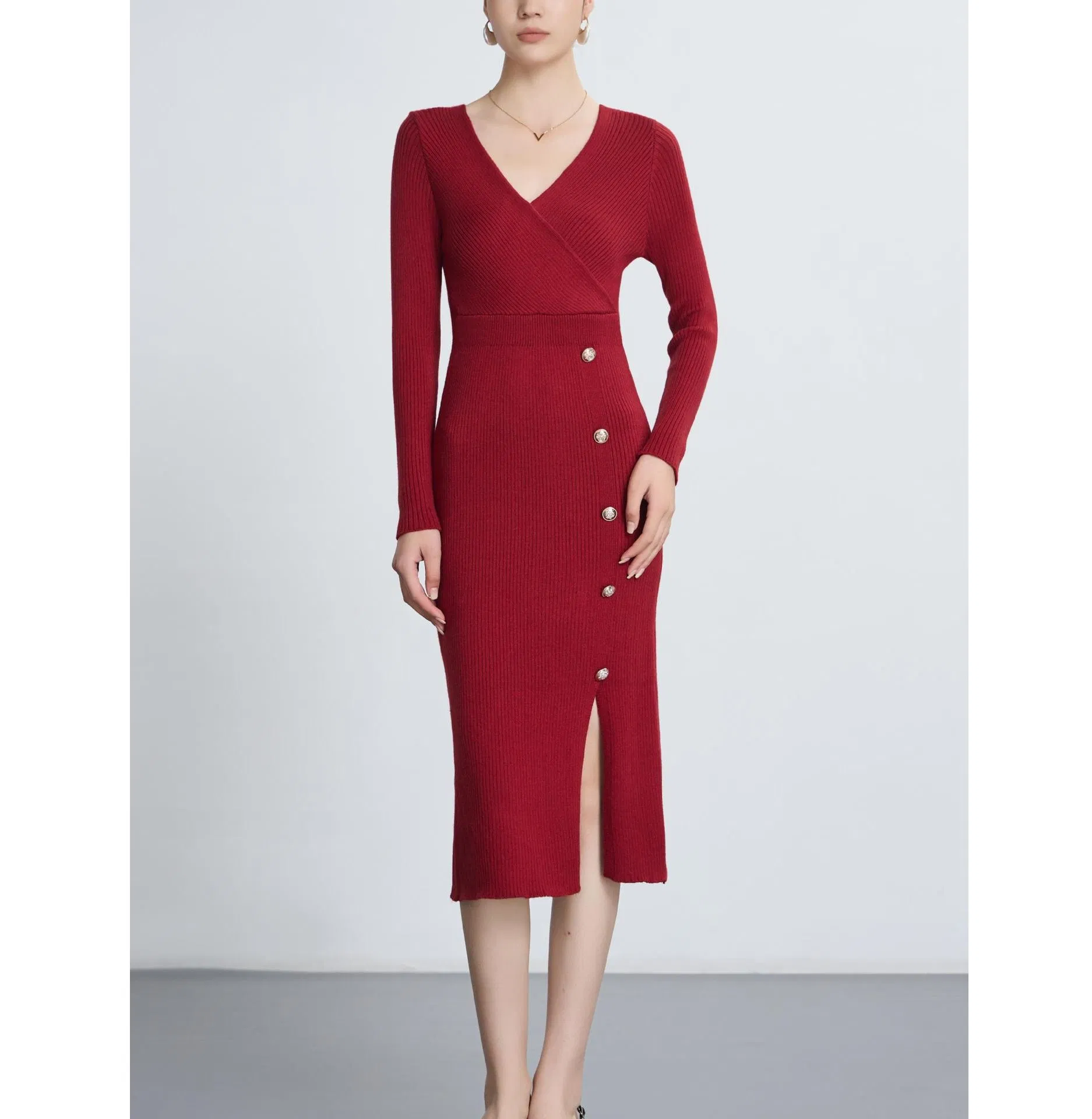 2025 Vestido de Malha Casual Feminino Midi