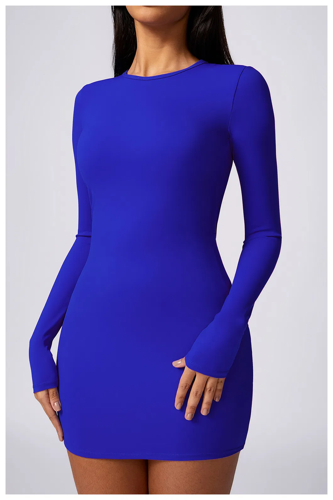 Vestido mini casual de manga longa com decote redondo para mulheres