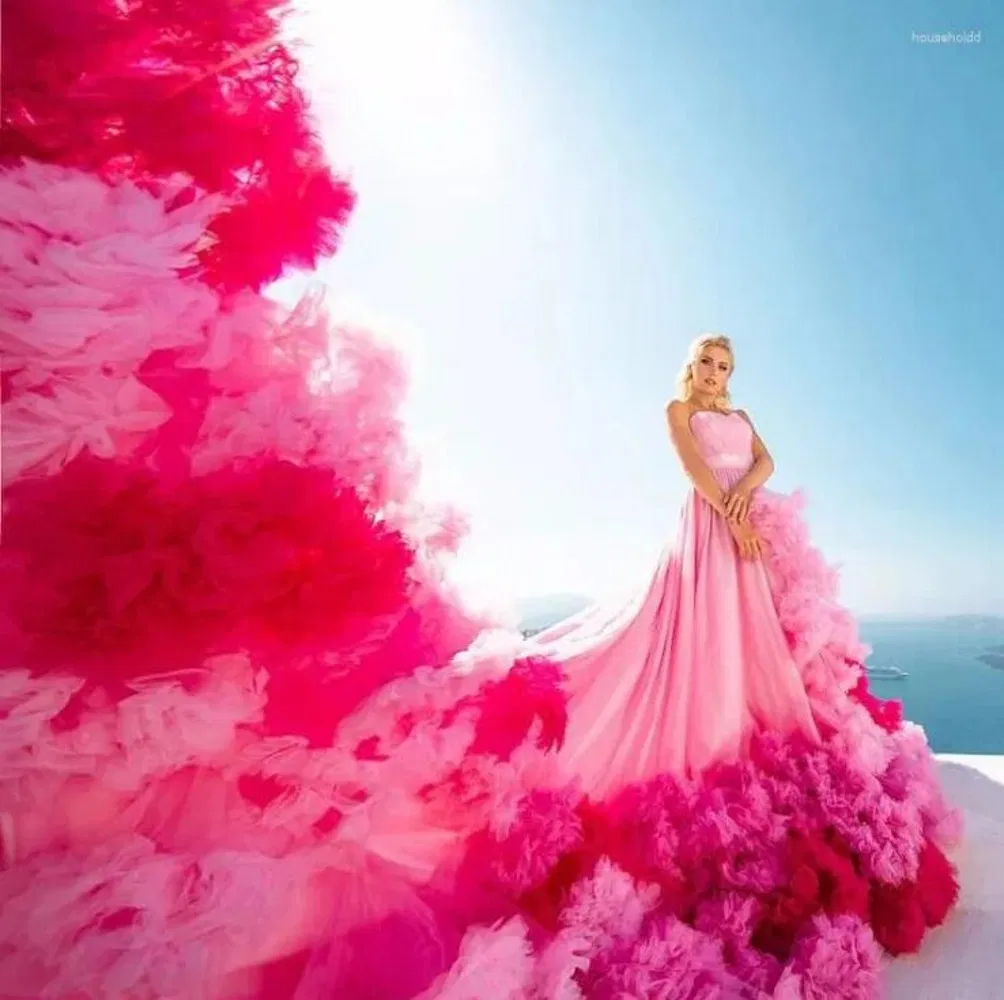 Vestidos Casuais Rendas Fotografia de Casamento Cores Rosas Tule Fofo Vestido Boho Bridal Ensaio Praia Maternidade H5215