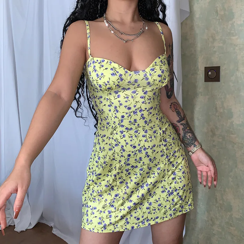 Novo Estilo Elegante Casual Curto Sem Mangas Vestido Floral Impresso