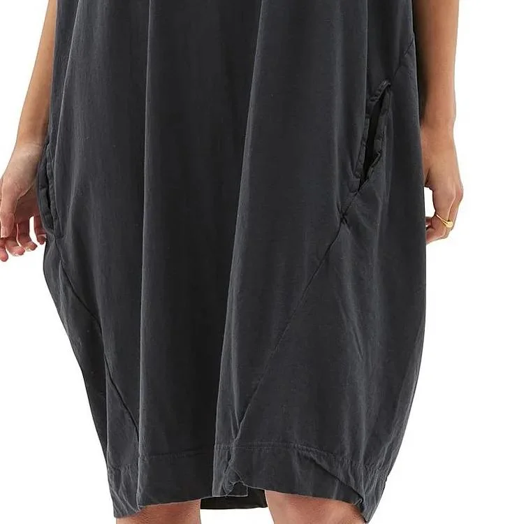 Vestido curto casual elegante para mulheres, vestido de camiseta solto em tamanho grande, feito de algodão de bambu preto para o verão