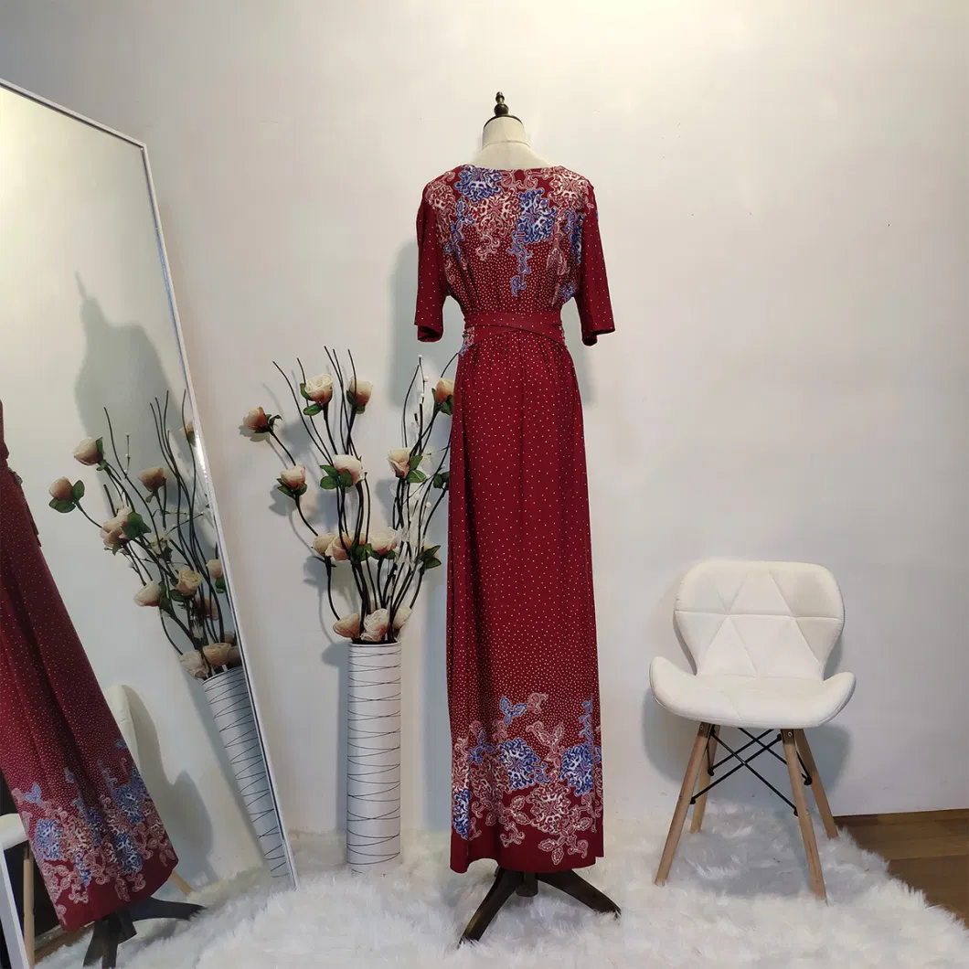 2020 Vestido Maxi Longo Casual de Verão com Manga Curta e Decote em V para Mulheres