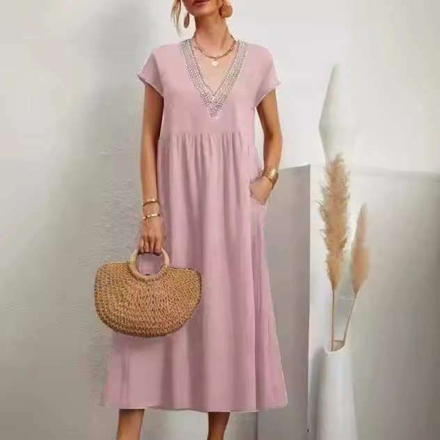 Vestido Casual Feminino de Alta Qualidade, Cor Sólida, Sem Mangas, Algodão e Linho, Solto, Vestido Midi, Venda Barata, Roupas Femininas