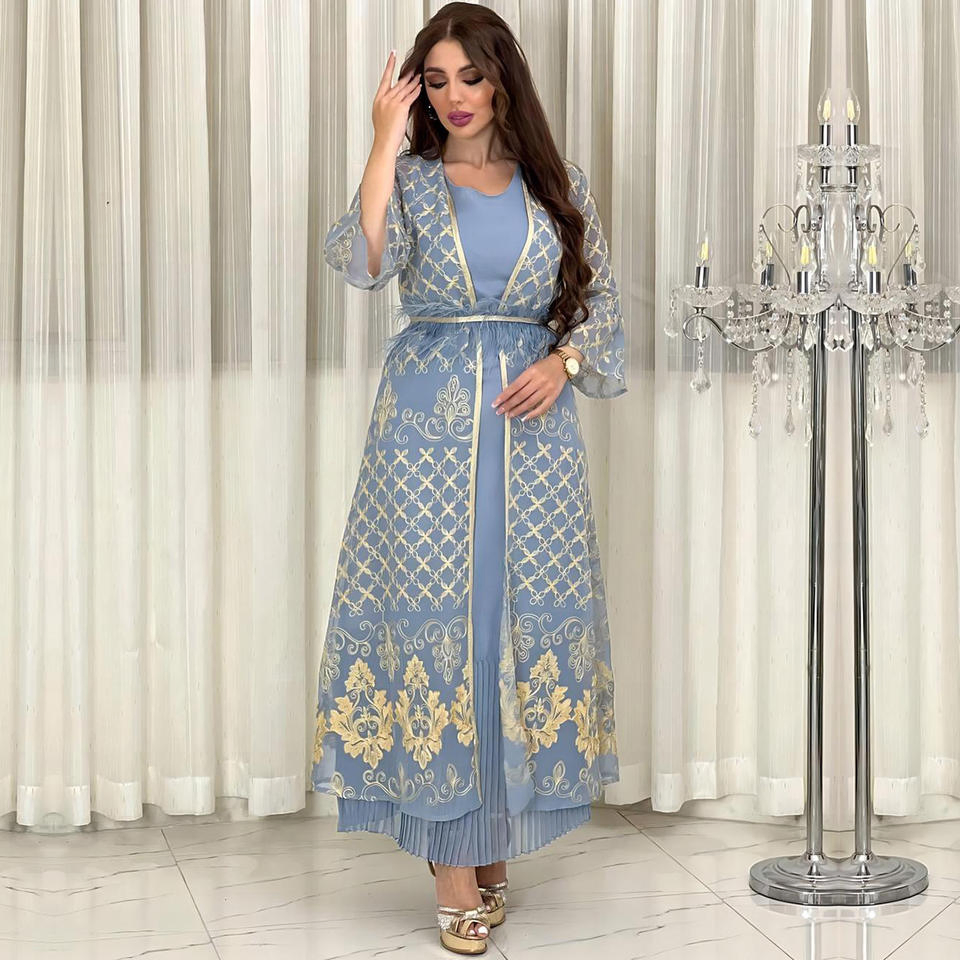 Vestido de algodão impresso muçulmano casual e fashionável, respirável e tingido liso