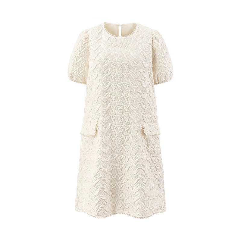 Vestido Casual Feminino de Manga Curta com Gola Redonda em Mistura de Lyocell de Alta Qualidade com Saia Reta por Atacado em Boutique