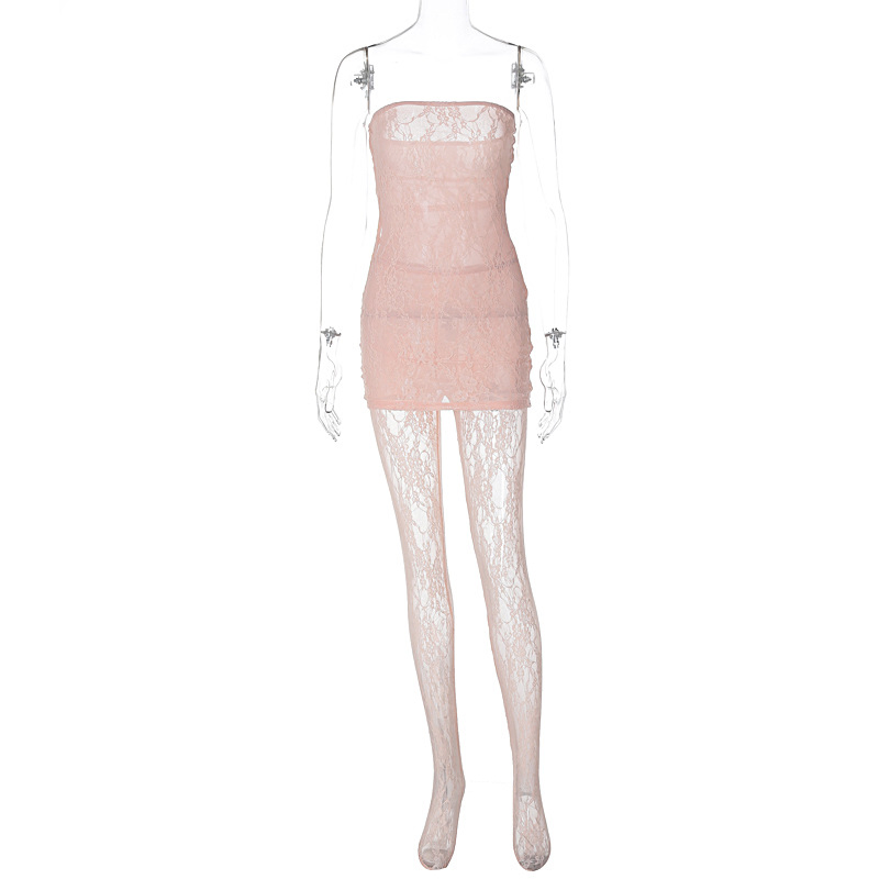 Novo Vestido Envolvente de Renda Sexy com Meias de Seda para Looks Casuais