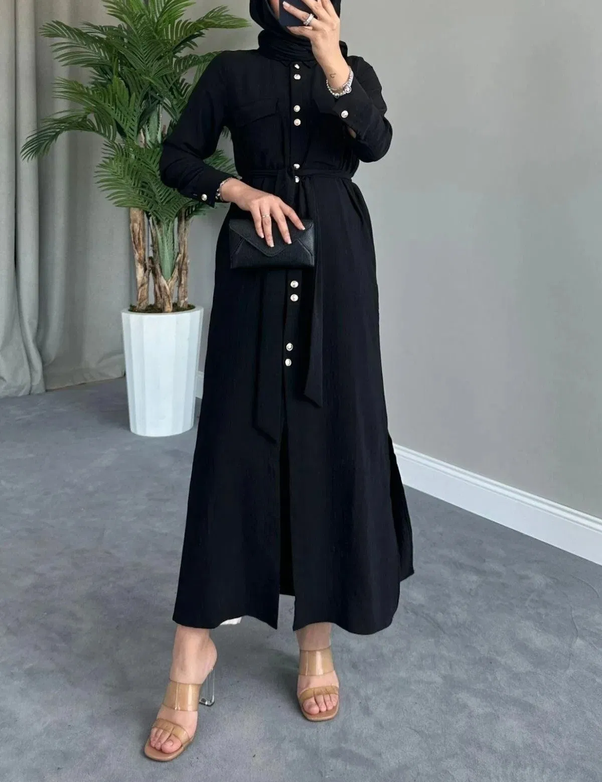 Vestido de Cardigã de Manga Longa Casual e Elegante para Mulheres Muçulmanas do Oriente Médio