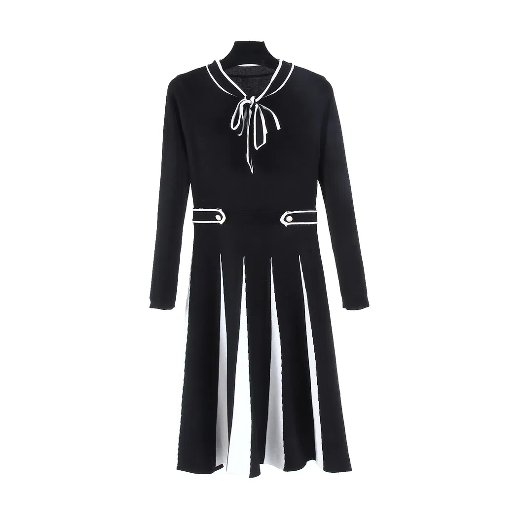 Vestido de suéter slim preto de malha casual para mulheres de inverno