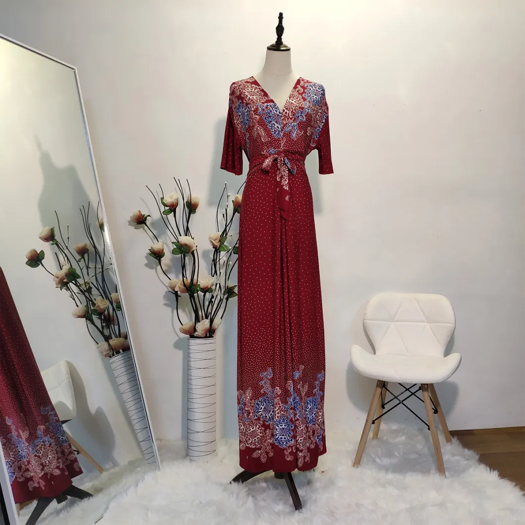 2020 Vestido Maxi Longo Casual de Verão com Manga Curta e Decote em V para Mulheres