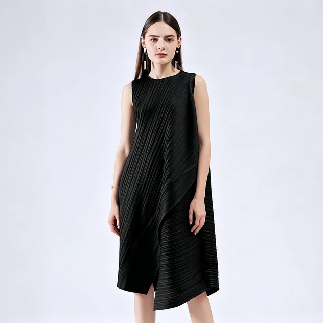 Vestidos Casuais de Verão Femininos Novos Sem Mangas em Cores Sólidas Soltos e Fashionáveis