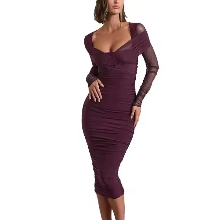 Vestido Bodycon Elegante Novo Produto Woven de Malha para Mulheres, Roupas Formais Casuais para o Inverno, Noite de Saída