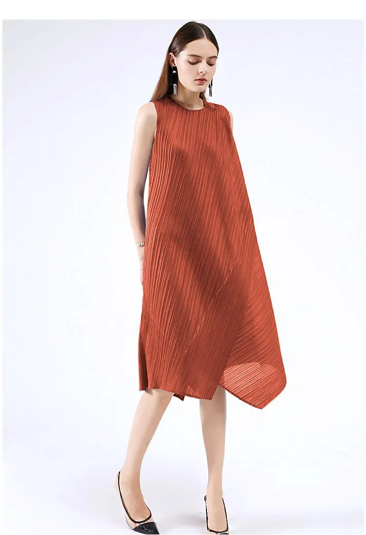 Vestidos Casuais de Verão Femininos Novos Sem Mangas em Cores Sólidas Soltos e Fashionáveis