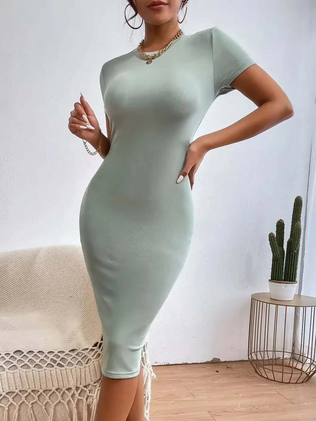 Novo Chegada Vestidos Maxi Personalizados Senhora Elegante Festa Bodycon Mulheres Manga Curta Vestido Casual