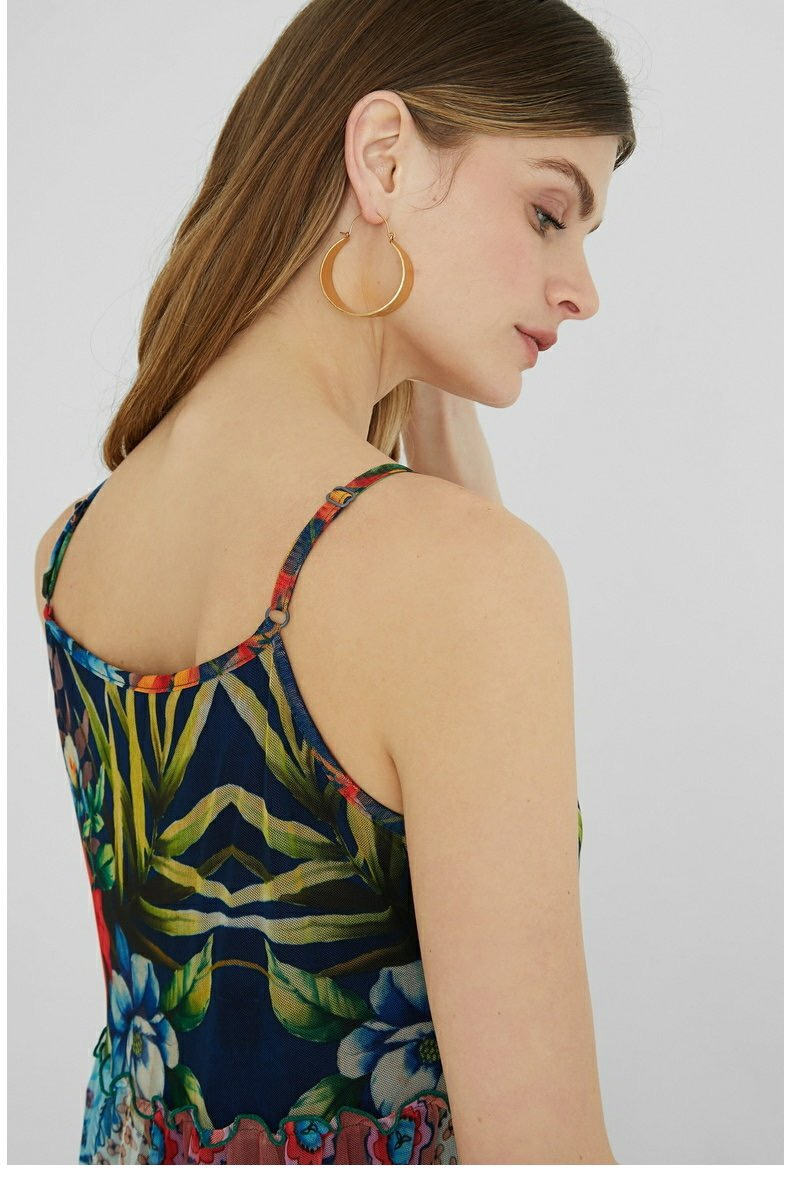 Novo Vestido Maxi Casual Solto de Malha Impressa com Decote Redondo para Mulheres