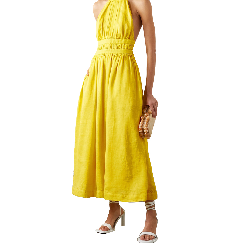 2023 Vestidos Maxi de Praia Soltos Longos Halter Maxi para Noite Prom Casual Vestidos de Verão Roupas Femininas Vestido de Linho