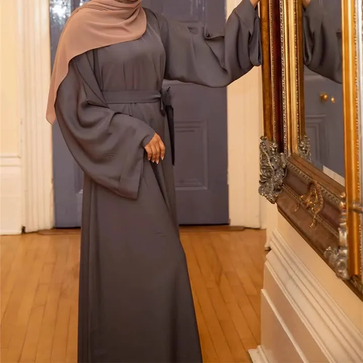 Vestido de manga longa de algodão casual de inverno para mulheres, com decote redondo e estilo solto