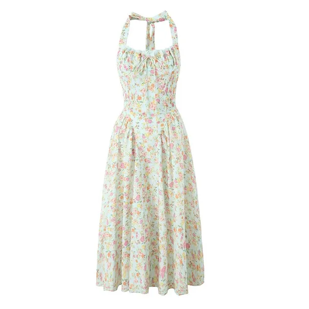 Vestido Casual Floral Sem Mangas para Mulheres em Algodão Respirável Lavável Estilo Modesto Ombro a Descoberto Natural