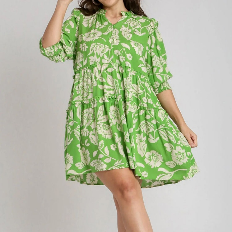 Vestido Mini Camadas Múltiplas Estampado Boho Personalizado de Atacado Alta Qualidade Respirável em Rayon Casual