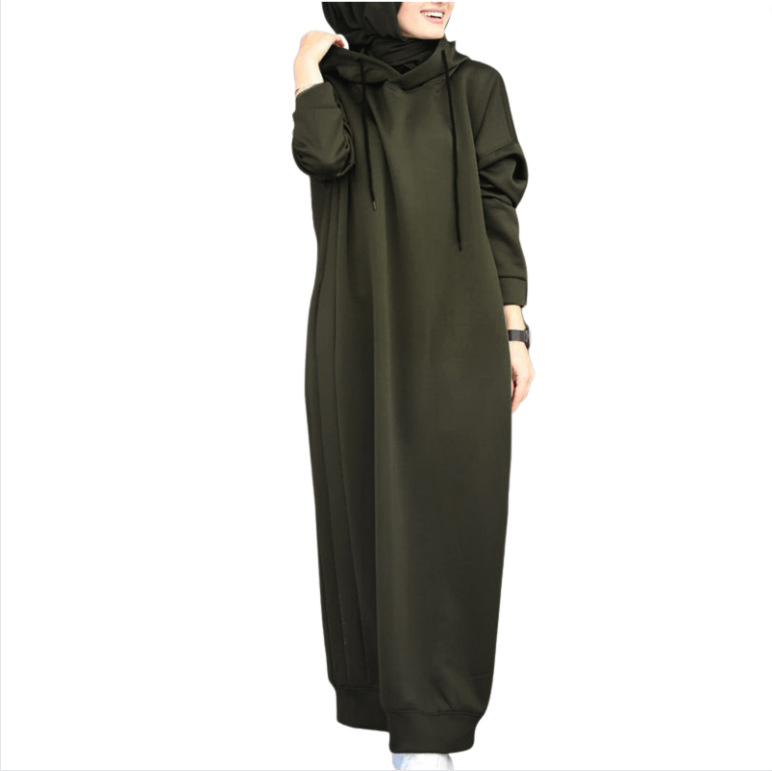 Vestido longo de moletom casual oversized de algodão para mulheres, plus size, com capuz, atacado